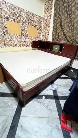 Wooden Double Bed Frame with Headboard Storage and Mattress