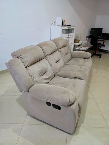 3-Seater Beige Recliner Sofa - Comfortable, Good Condition