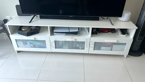 Modern White TV Unit with Storage Drawers