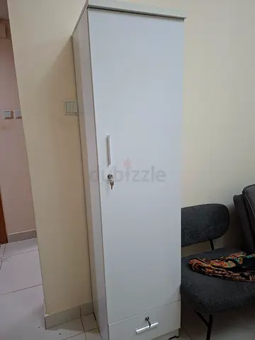 Modern White Single Door Storage Cabinet with Shelves and Drawer