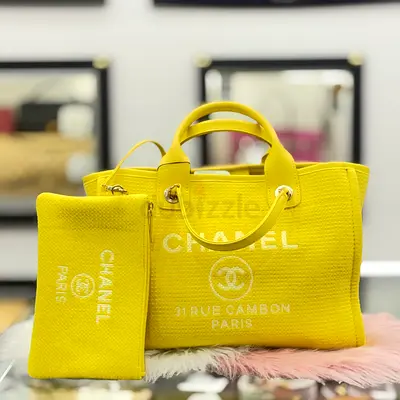 Yellow Chanel canvas tote bag with matching pouch - authentic style