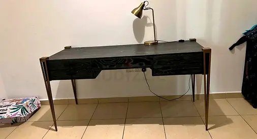 Elegant Black Study/Office Table with Golden Legs