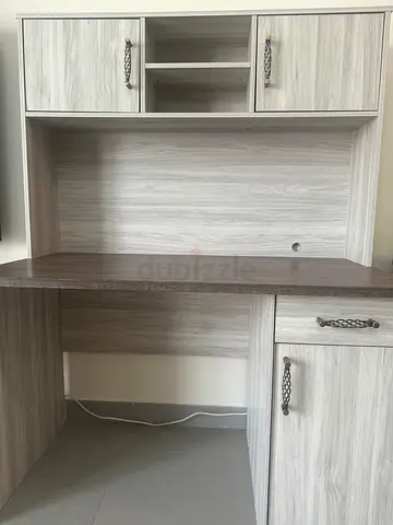 Light Grey Wooden Study Desk with Storage Cabinets
