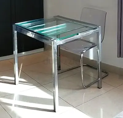 Glass Top Metal Dining/Study Table - Modern Clear Design