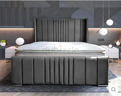 Modern Grey Upholstered King Bed with High Headboard