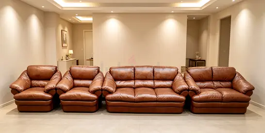 Genuine brown leather 4-piece sofa set - spacious and comfortable