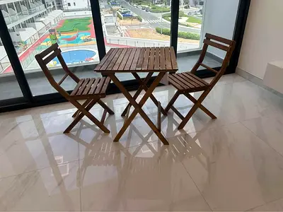 Foldable Wooden Balcony Bistro Set - Table + 2 Chairs