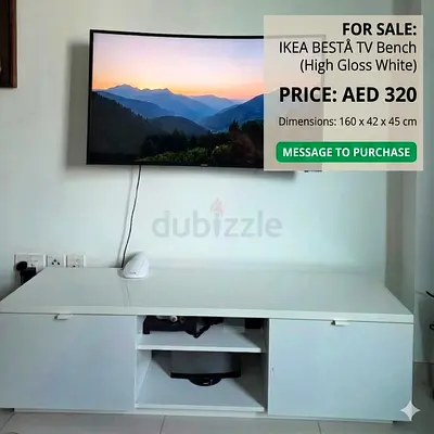 IKEA BESTÅ High Gloss White TV Bench - 160 x 42 x 45 cm