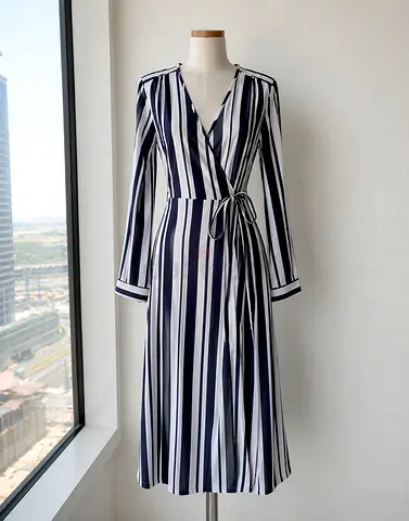 BIS WEAR Striped Wrap Dress