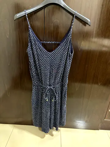 Navy polka-dot summer dress with adjustable straps, size S