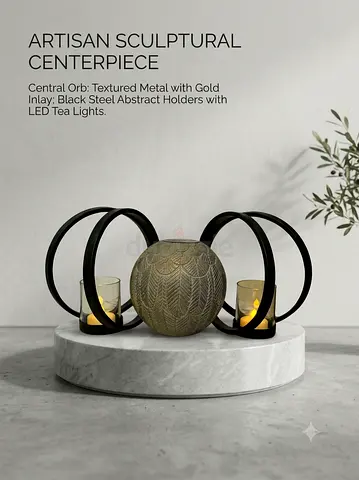 Artisan Sculptural Centerpiece with LED Tea Light Holders