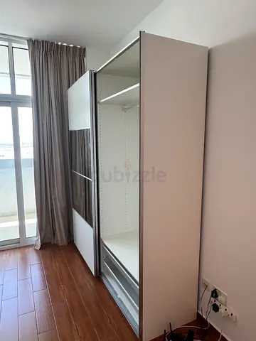 White Sliding Door Wardrobe with Mirror Panels - Good Condition