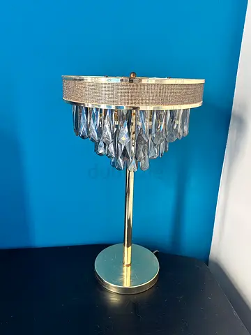 Gold crystal table lamp with cascading glass prisms