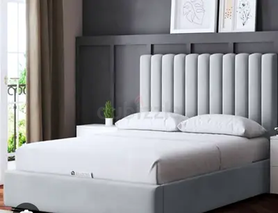 Upholstered King Bed Frame -Tufted Headboard - Light Grey