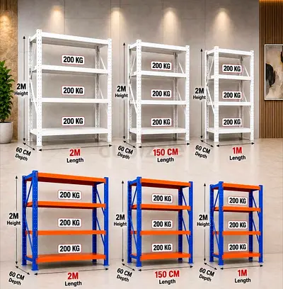 Heavy Duty Industrial Storage Racks - 200kg Per Shelf (1m/1.5m/2m Width) - 2m High(1pc price)