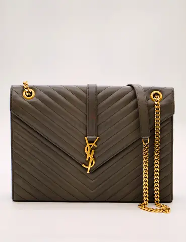 YSL Chevron Quilted Leather Shoulder Bag with Gold Chain