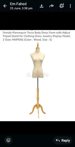 Female Dress Form Mannequin Torso with Adjustable Wooden Tripod Stand (Size S)