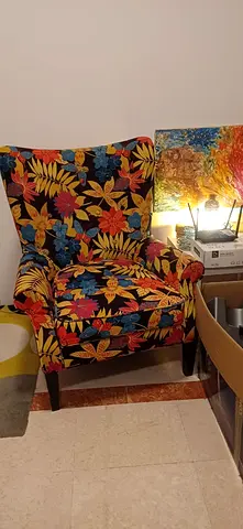 Upholstered Accent Armchair with Colorful Floral Print