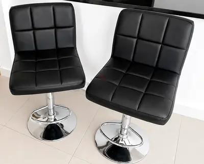 Set of 2 Black PU Leather Adjustable Bar Stools with Chrome Base