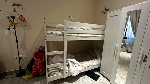 White Wooden Bunk Bed in Good Condition With Mattress