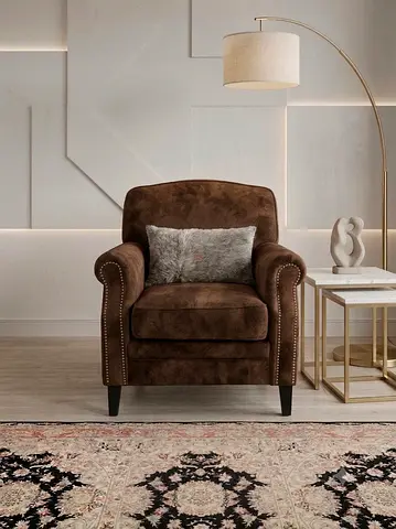Timothy Oulton Brown Leather Armchair with Nailhead Trim from Marina Home