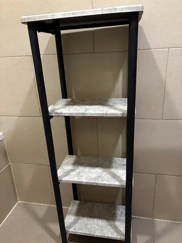 Slim 4-Tier Marble Top Shelf Unit with Black Frame for bathroom
