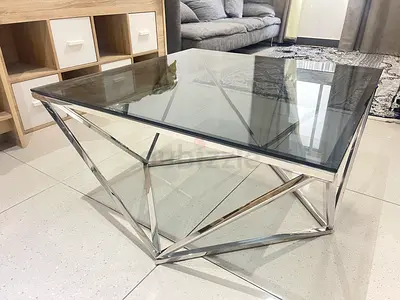 Pan Homes- Glass Top - Modern geometric stainless steel coffee table with smoked glass top