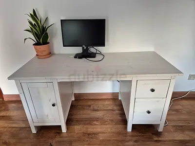 White Study / Work Desk with Drawers | 155 cm
