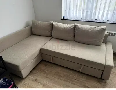 Light beige L-shaped sofa / corner couch - good condition