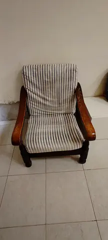 Wooden Armchair with Removable Striped Cushion