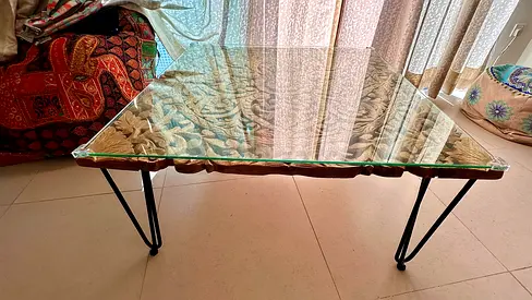 Solid Mango Wood Coffee Table with Glass Top — Perfect Condition. Lucky Furniture brand.