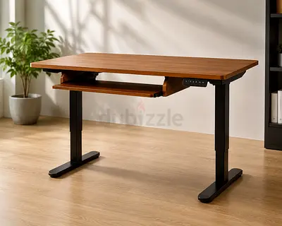 Electric Standing Desk with Keyboard Tray (120 × 60) Height Adjustable Computer Desk (walnut)