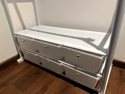 White metal storage shelf with 4 drawers - small organizer