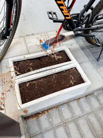 Pair of rectangular concrete planters — sturdy outdoor garden boxes