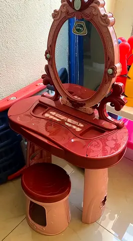Kids Vanity Dressing Table with Mirror and Stool - Pink/Burgundy