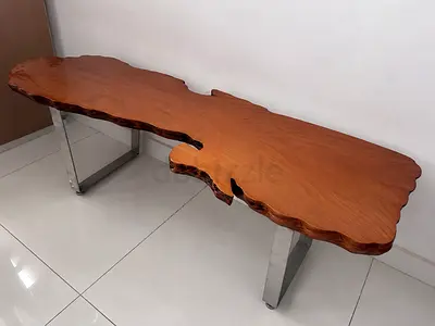 Live edge wooden bench/table with metal legs - natural slab top 130 x 55 x 45 height