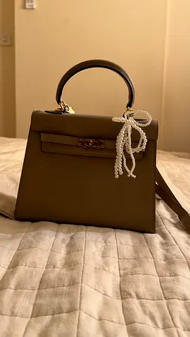 Taupe Leather Top Handle Handbag