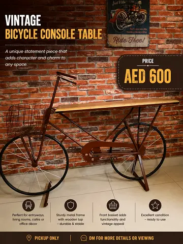 Vintage Bicycle Console Table - Decorative Entryway Table