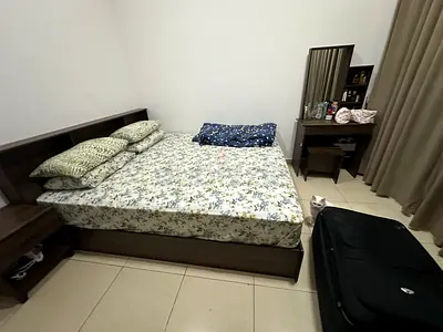 King size wooden bed frame with headboard mattress - dark wood