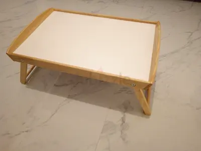 Wooden folding lap tray with white top - small breakfast/bed table