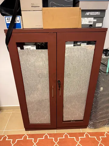 Wooden Glass-Front Cabinet / Storage Cupboard - Dark Brown, Good Condition