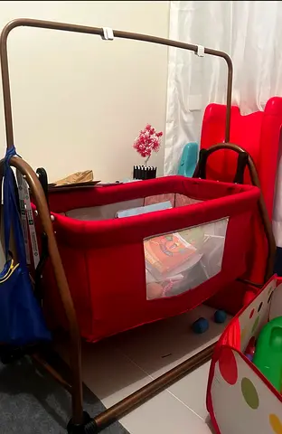 Red Portable Baby Bassinet / Playpen - Good Condition
