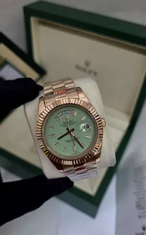 Rolex Day-Date Rose Gold Green Dial Automatic Watch with Box