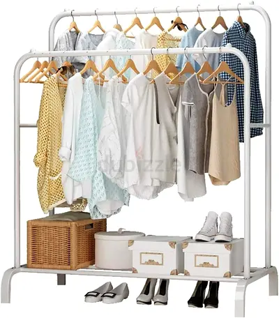 Premium Metal Clothes Rack With Double Rails - Heavy Duty Garment Storage for Bedroom, Entryway