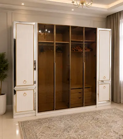 Modern Wardrobe with Tinted Glass and Mirrored Accents