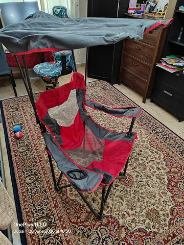 Heavy duty Foldable Canopy Camping Chair with Sunshade and Cup Holder - Red