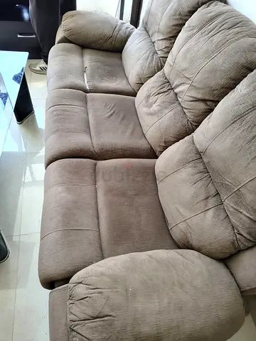 3 + 1 seater brown fabric sofa - used, comfortable cushions , recliner