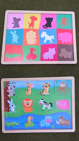 Set of 2 Wooden Animal Puzzles - Kids jigsaw  size order + figurines