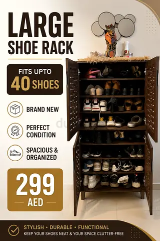 Large Wooden Shoe Rack Cabinet - Holds up to 40 Pairs
