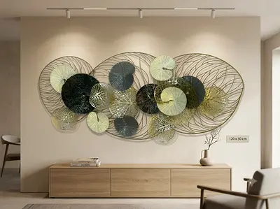Large Gold  Gray Metal Wall Art - Decorative Home Accent (120x50 cm)